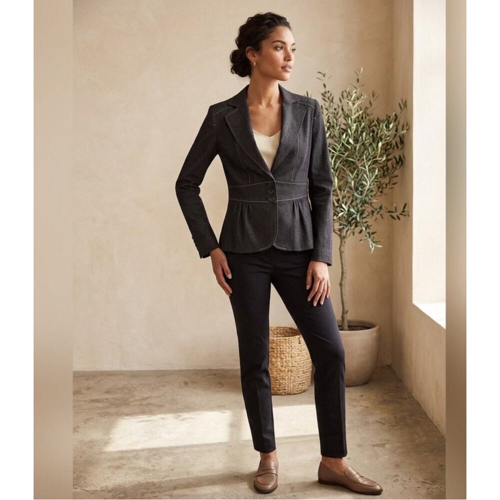 LOFT Ann Taylor Black Striped Blazer - White Contrast Stitch - Lace-Up Back - 10 - Picture 13 of 13